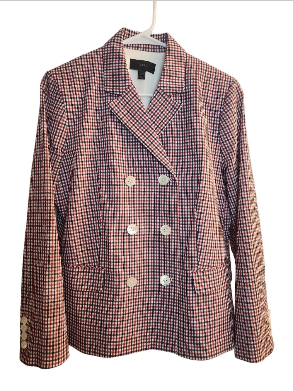 J.Crew Double-Breasted Plaid Check Blazer Jacket – Size 12 Red navy White G1124 - Picture 2 of 13